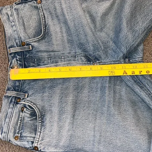 AGOLDE RILEY HIGH RISE STRAIGHT BLUE JEANS CROPPED RAW FRAYED HEM -  EUC - 26 - Picture 11 of 13